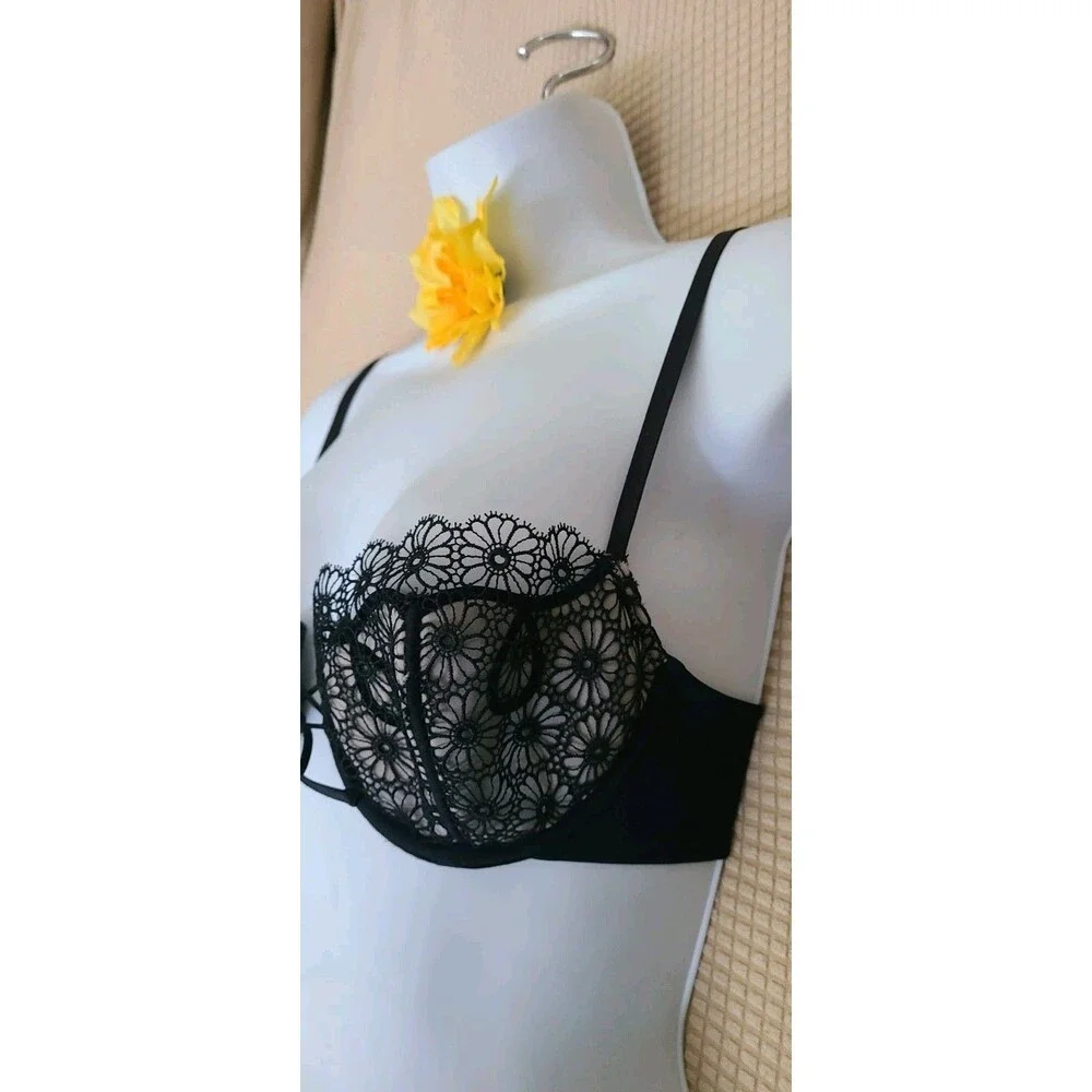 Victoria’s Secret Very Sexy Balconet Bra 34C Black Beige Semi Sheer Lace